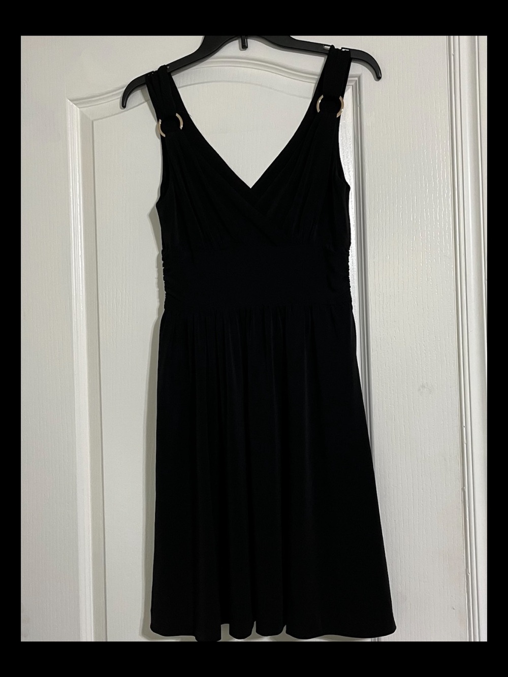White House Black Market Black Midi Dress with Ring Straps size 4 “Like New”